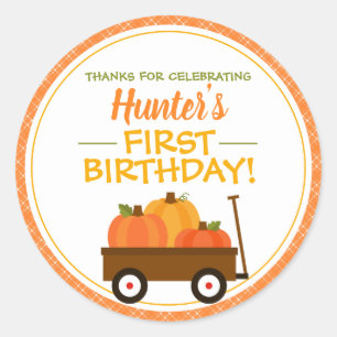 Pumpkin Patch Wagon Birthday Favour Classic Round Sticker