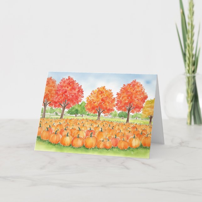 Pumpkin Patch Watercolor Autumn Card (Front)