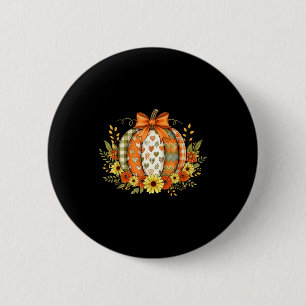 Pumpkin Patchwork Flower Thanksgiving Autumn Fall  6 Cm Round Badge