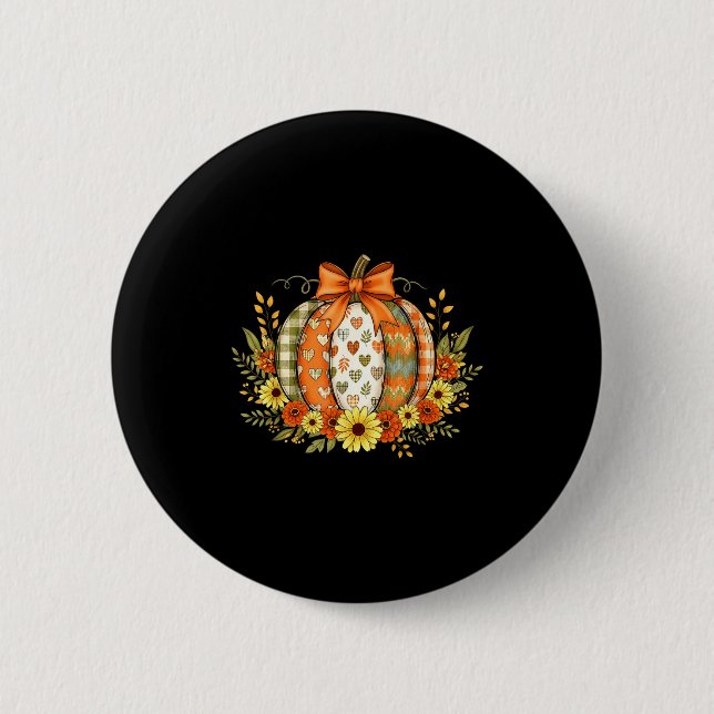 Pumpkin Patchwork Flower Thanksgiving Autumn Fall  6 Cm Round Badge (Front)