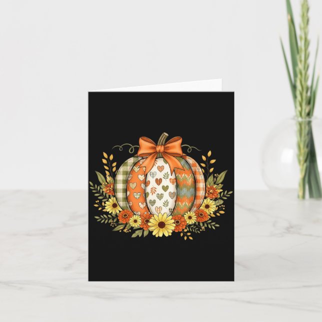 Pumpkin Patchwork Flower Thanksgiving Autumn Fall Card (Front)