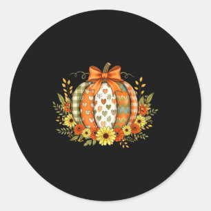 Pumpkin Patchwork Flower Thanksgiving Autumn Fall Classic Round Sticker