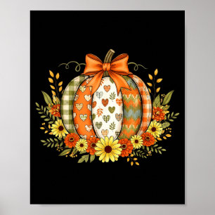 Pumpkin Patchwork Flower Thanksgiving Autumn Fall Poster