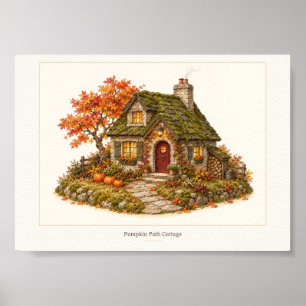 Pumpkin Path Autumn Cottage Art Print