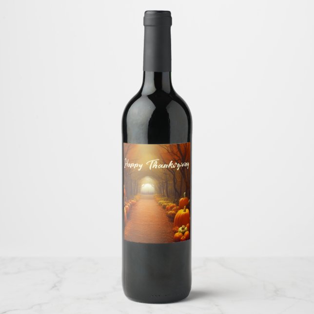 Pumpkin Path Beautiful Autumn Scene Custom  Wine Label (Front)
