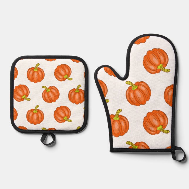 Pumpkin pattern oven mitt & pot holder set (Front)