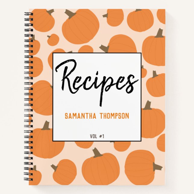 Pumpkin Pattern Recipe Blank Cookbook Notebook (Front)