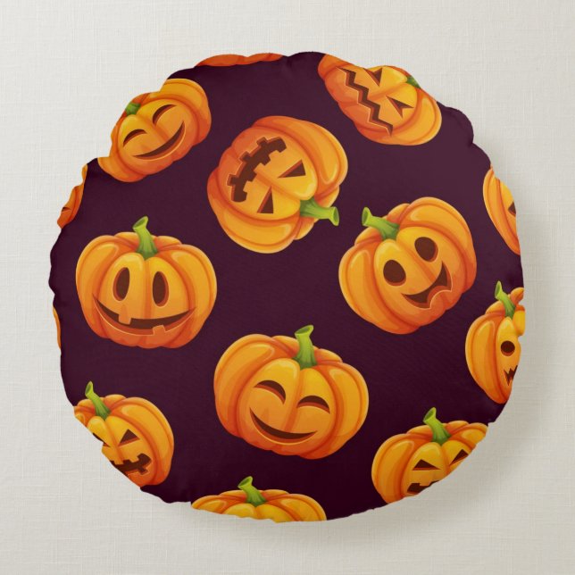 Pumpkin pattern round cushion (Front)
