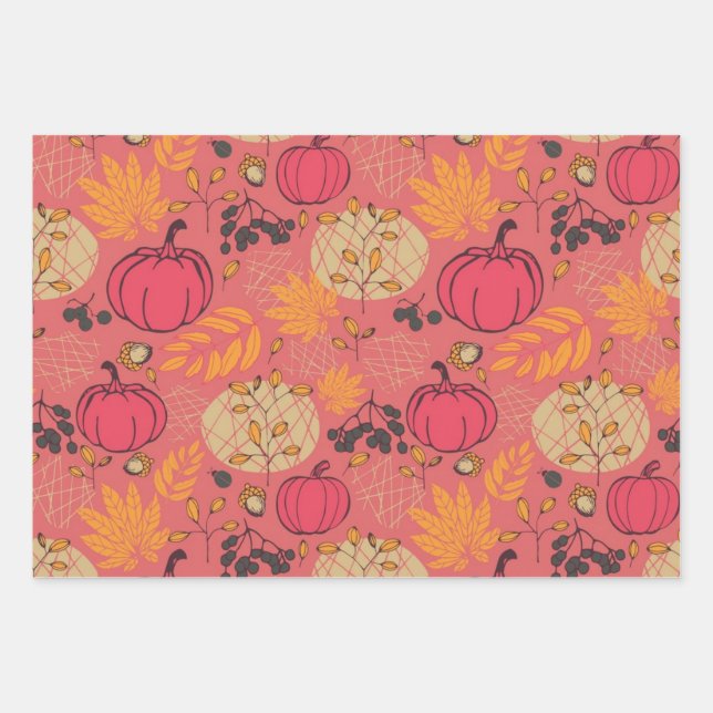Pumpkin pattern wrapping paper sheet (Front)