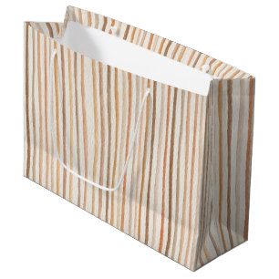 Pumpkin Peach Cream Latte Brown Stripes Birthday Large Gift Bag