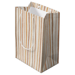 Pumpkin Peach Cream Latte Brown Stripes Birthday Medium Gift Bag
