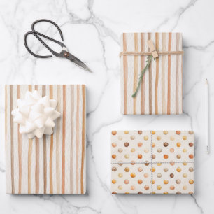 Pumpkin Peach Cream Latte Brown Stripes Birthday Wrapping Paper Sheet