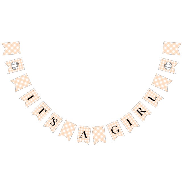Pumpkin Peach Gingham It's A Girl Bunting Flags (All)