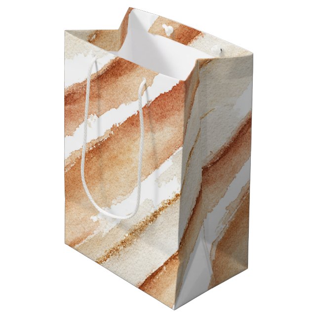 Pumpkin Peach Latte Stripes Birthday Medium Gift Bag (Front Angled)