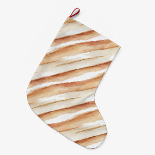 Pumpkin Peach Latte Stripes Christmas  Large Christmas Stocking