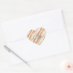Pumpkin Peach Latte Stripes Love Heart Sticker