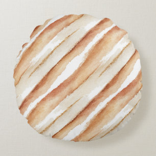 Pumpkin Peach Latte Stripes Round Cushion