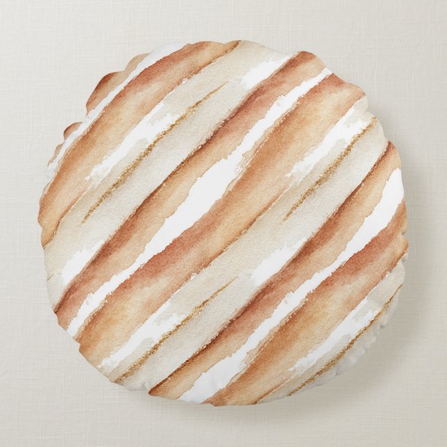 Pumpkin Peach Latte Stripes   Round Cushion (Front)