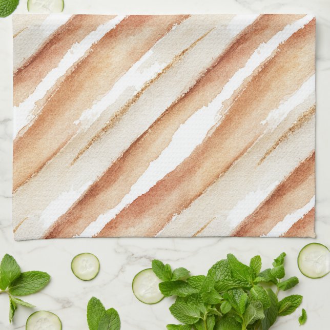 Pumpkin Peach Latte Stripes   Tea Towel (Folded)