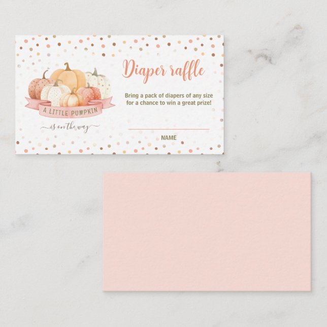 Pumpkin Peach Pink Baby Shower Diaper Raffle Card (Front/Back)