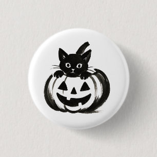 Pumpkin Peek – Black Cat Halloween Design on 3 Cm Round Badge