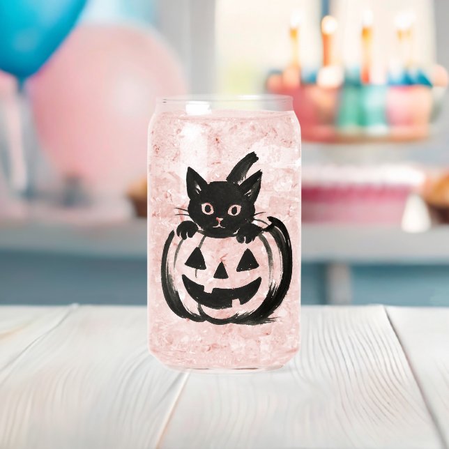 Pumpkin Peek – Black Cat Halloween Design on  Can Glass (Insitu (Baby Shower))