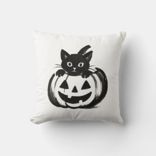 Pumpkin Peek – Black Cat Halloween Design on  Cushion