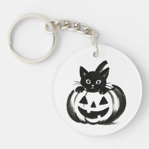 Pumpkin Peek – Black Cat Halloween Design on  Key Ring