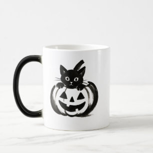 Pumpkin Peek – Black Cat Halloween Design on  Magic Mug