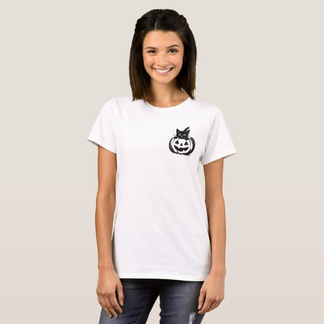 Pumpkin Peek – Black Cat Halloween Design on  T-Shirt (Front Full)
