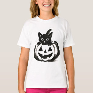 Pumpkin Peek – Black Cat Halloween Design on  T-Shirt