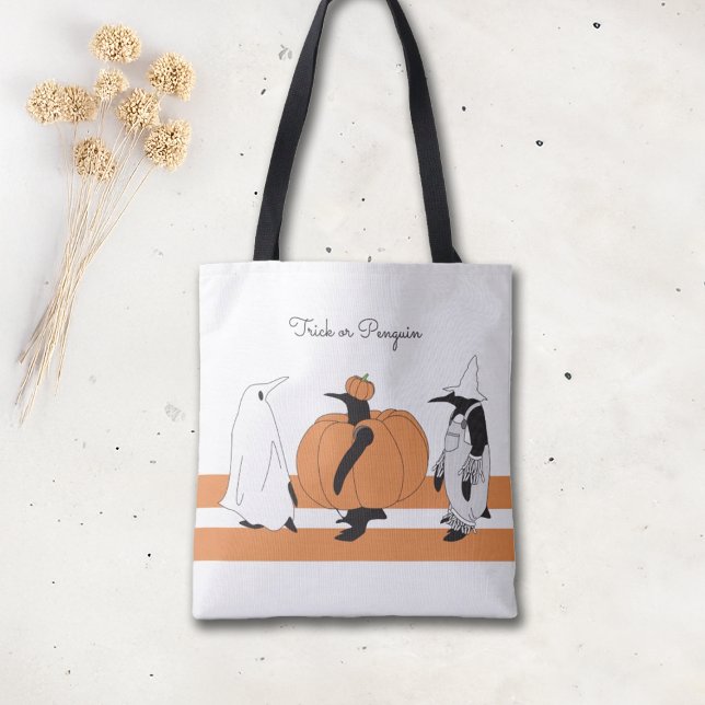 Pumpkin Penguin Cute Cartoon Funny Halloween Tote Bag (Creator Uploaded)
