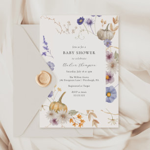 Pumpkin Periwinkle Flower Baby Shower Invitation