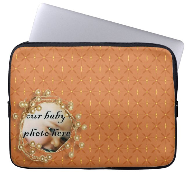 Pumpkin Photo Frame Gold Laptop Computer Sleeve (Front)