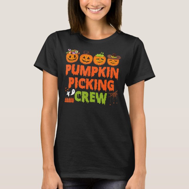 Pumpkin Picking Crew For Halloween Family Matching T-Shirt (Front)