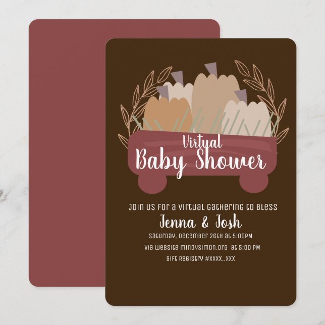 Pumpkin Picking Wagon Virtual Baby Shower Invitation (Front/Back)