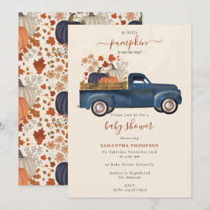 Pumpkin Pickup Truck Fall Autumn Baby Shower Boy Invitation