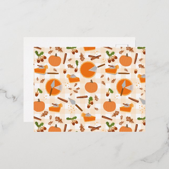 Pumpkin Pie Autumn Fall Pattern Foil Holiday Postcard (Front/Back)