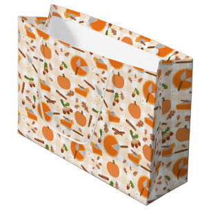 Pumpkin Pie Autumn Fall Pattern Large Gift Bag