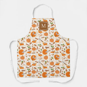 Pumpkin Pie Autumn Fall Pattern Monogram Initial Apron