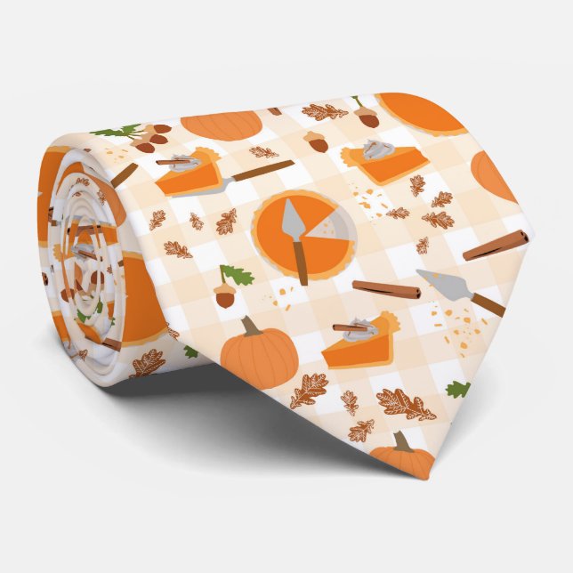 Pumpkin Pie Autumn Fall Pattern Tie (Rolled)