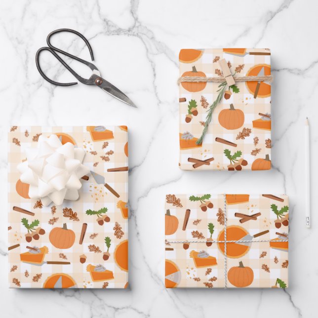 Pumpkin Pie Autumn Fall Pattern Wrapping Paper Sheet (Front)