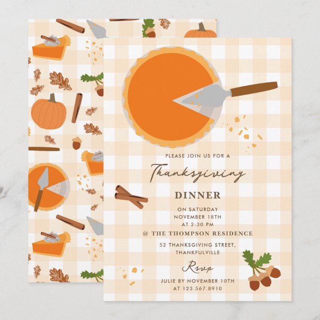 Pumpkin Pie Autumn Fall Thanksgiving Invitation (Front/Back)