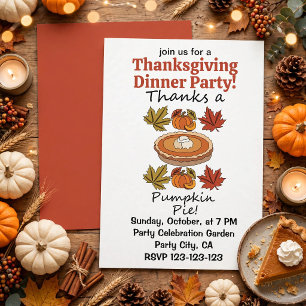 Pumpkin Pie Autumn Leaves Thanksgiving Dinner Invitation