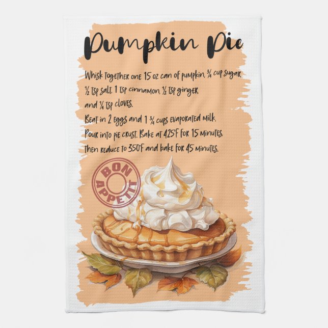Pumpkin Pie Baking Recipe Tea Towel (Vertical)