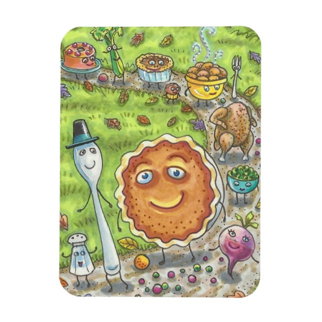 PUMPKIN PIE & FRIENDS THANKSGIVING DAY FOOD MAGNET (Vertical)