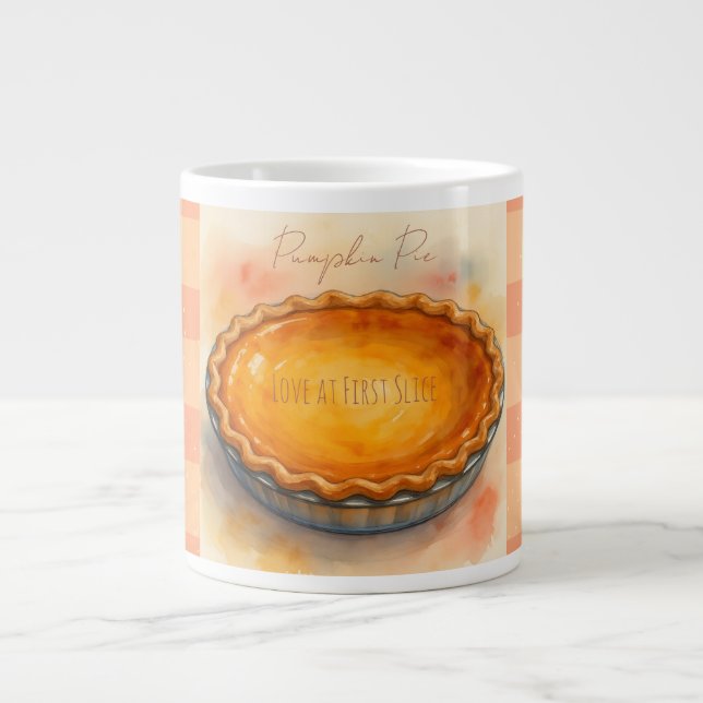 Pumpkin Pie, Love at First Slice, Thanksgiving Large Coffee Mug (Front)