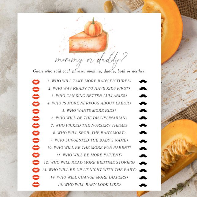 Pumpkin pie - mummy or daddy baby shower game (Creator Uploaded)