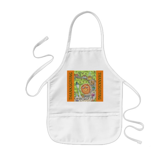 PUMPKIN PIE PARADE, FUN THANKSGIVING KIDS APRON (Front)