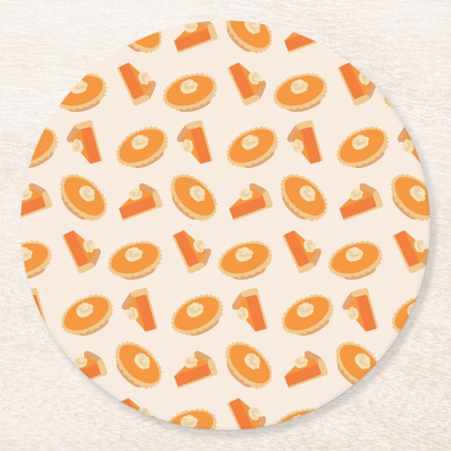 Pumpkin Pie Pattern Round Paper Coaster (Front)